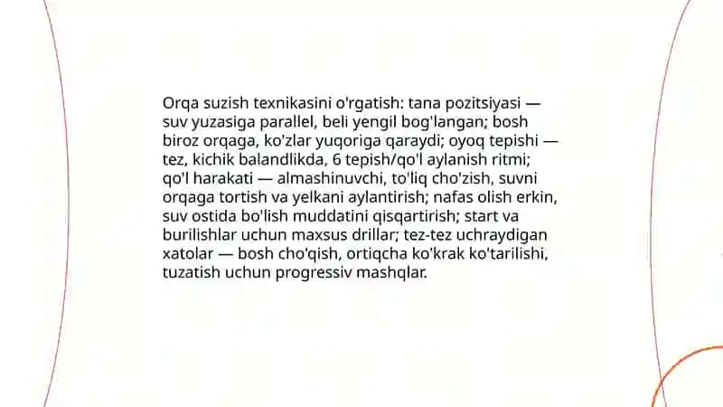Sportcha suzish turlari texnikasini o’rgatish 4