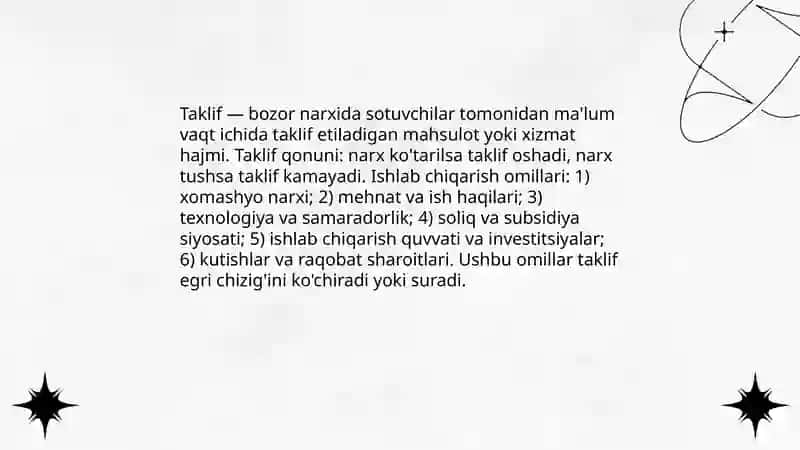 Talab, taklif Bozori muvozanati 4