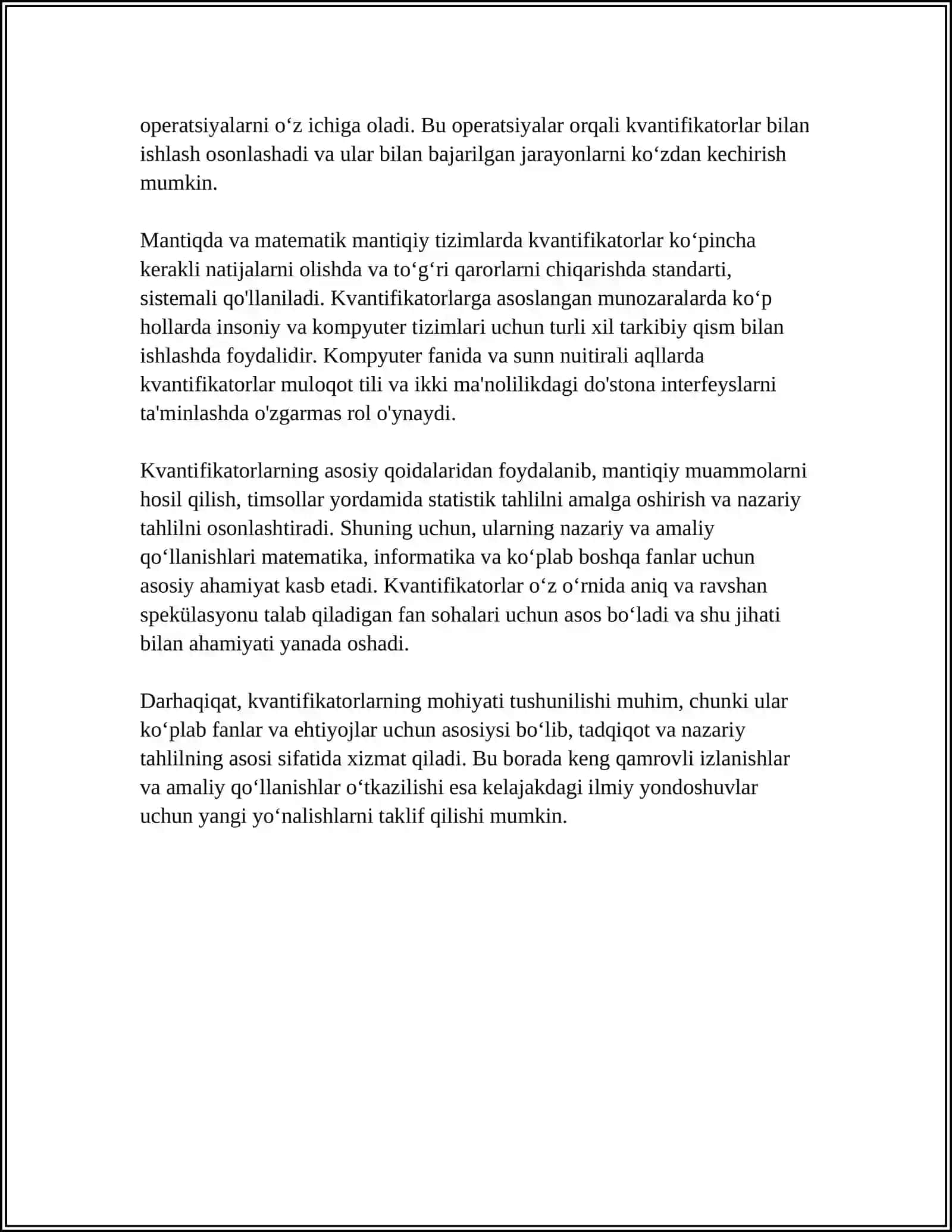 MUSTAQIL ISH Mavzu: KVANTIFIKATORLAR 4