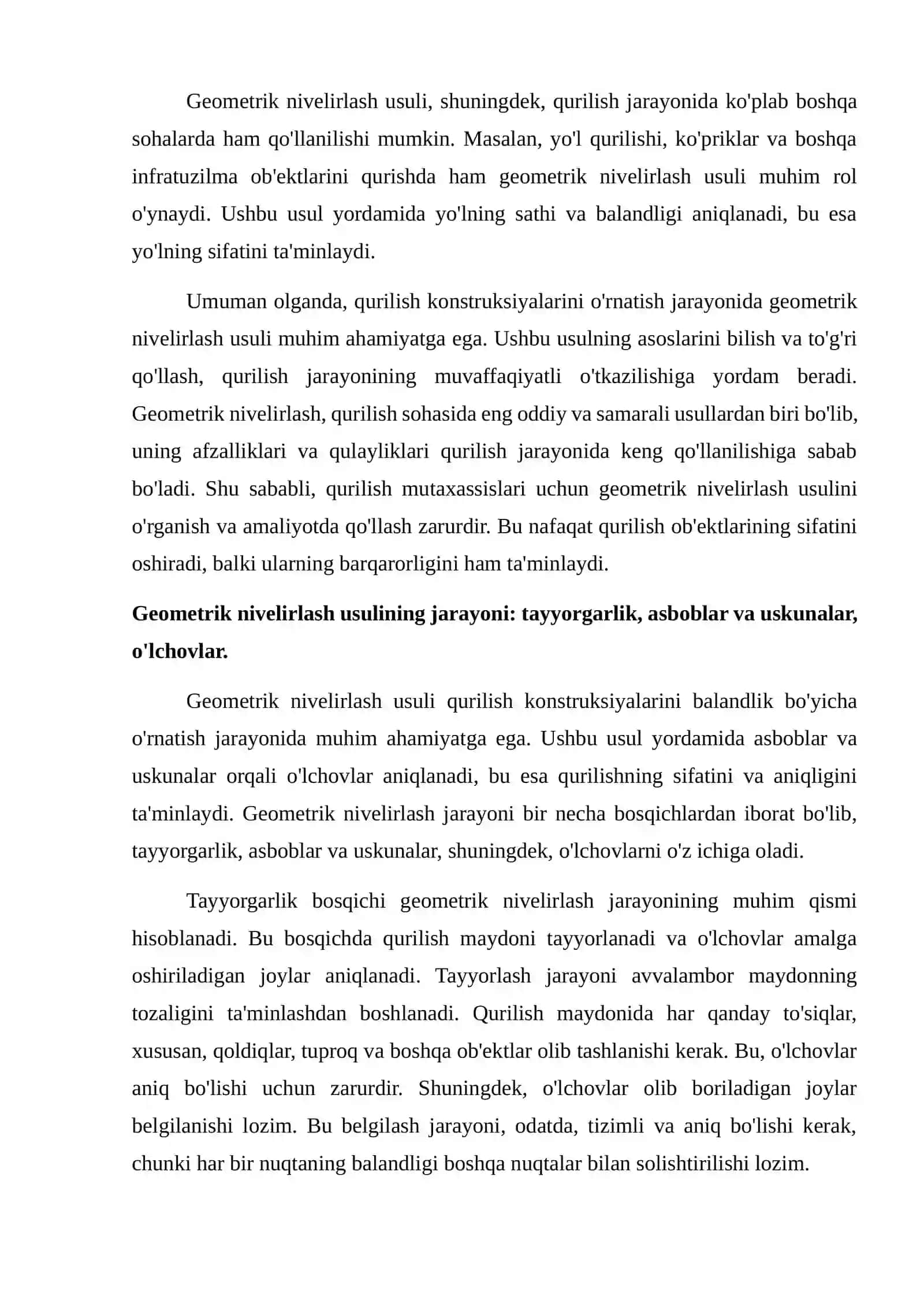 Qurilish konstruksiyalarini balandlik bo'yicha o'rnatish geometrik nivelirlash usuli 4