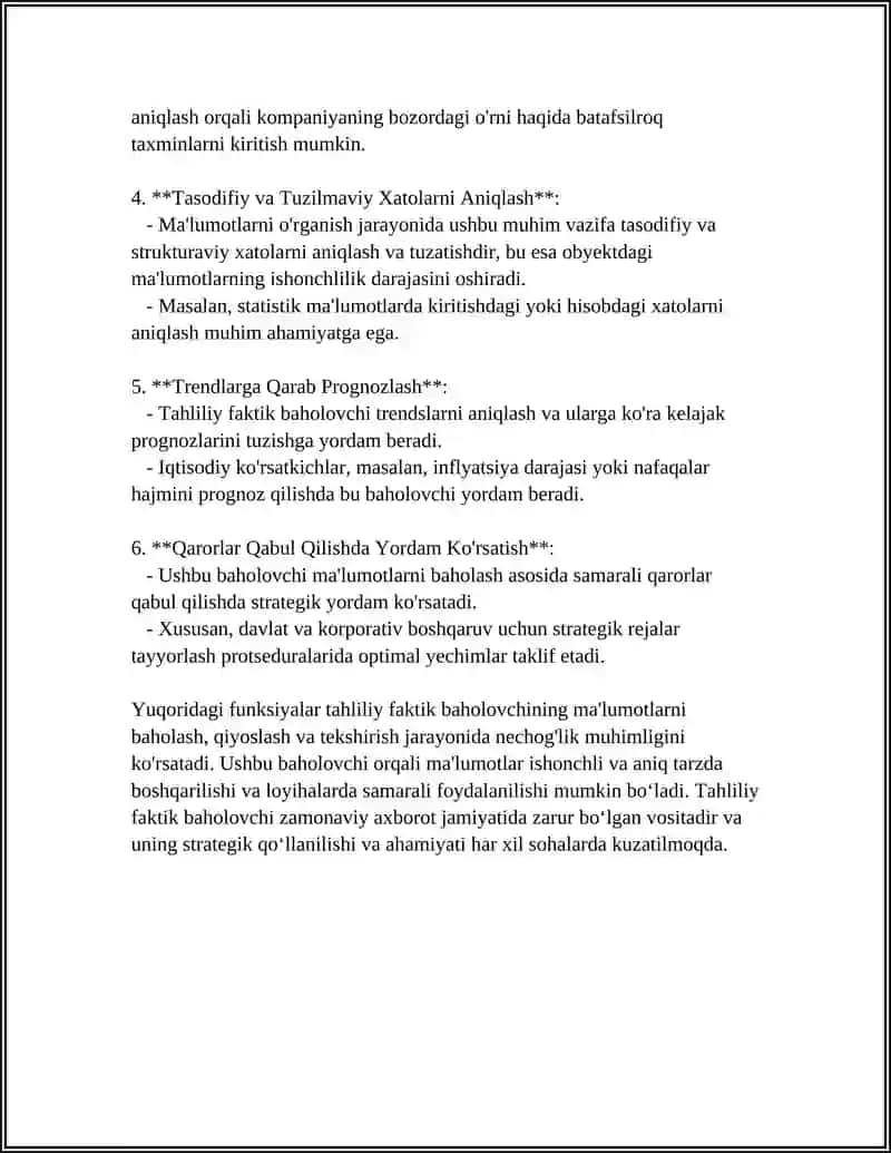 TAHLILIY FAKTIK BAHOLOVCHI 4