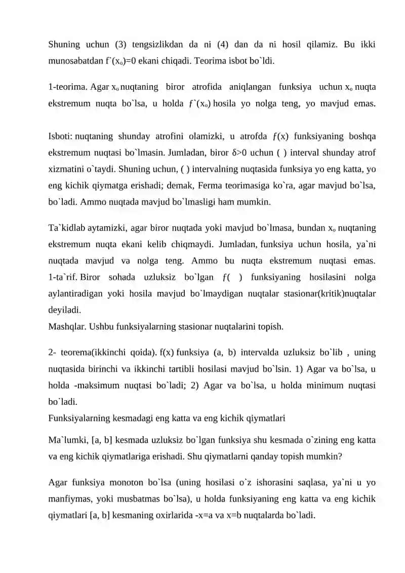 Ekstremumlar nazariyasi 4