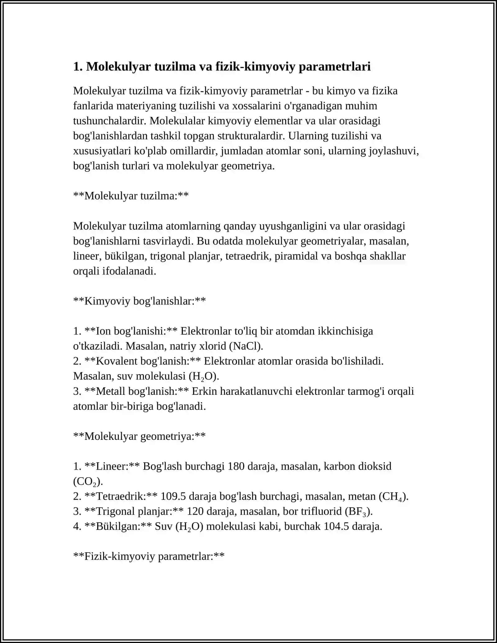 OʻRGANILMAGAN BIRIKMALARNI FIZIK KIMYOVIY PARAMETRLARINI BASHORAT QILISH 4