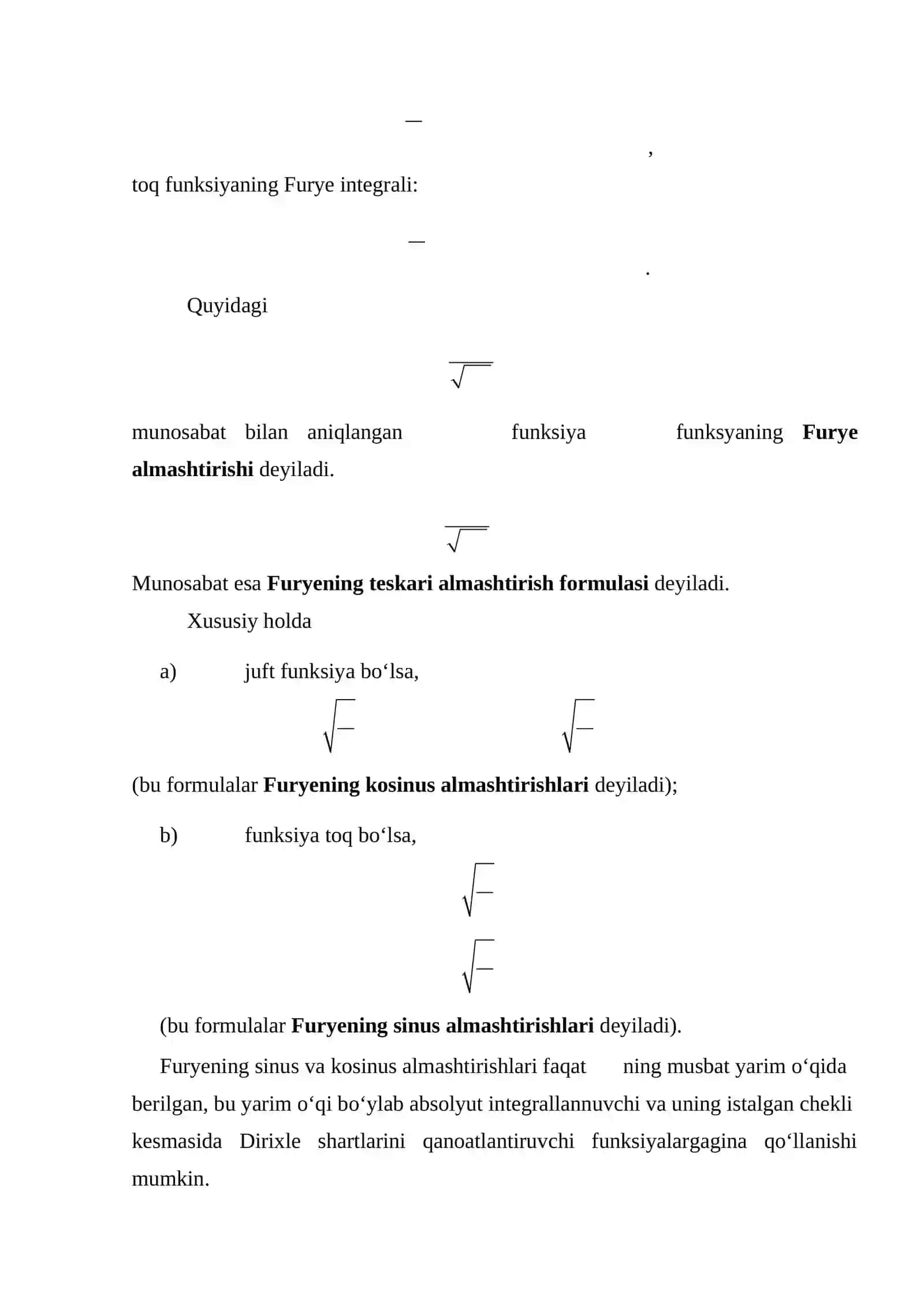 furye va laplas integral almashtirishlari 4