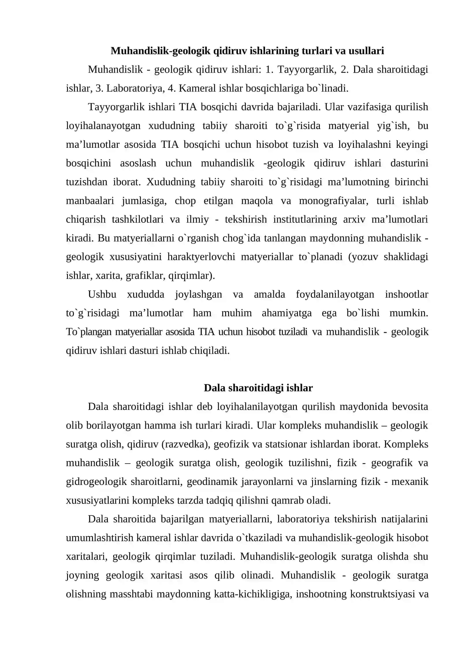 Muhandislik - geologik qidiruv ishlarining vazifalari va usullari 4