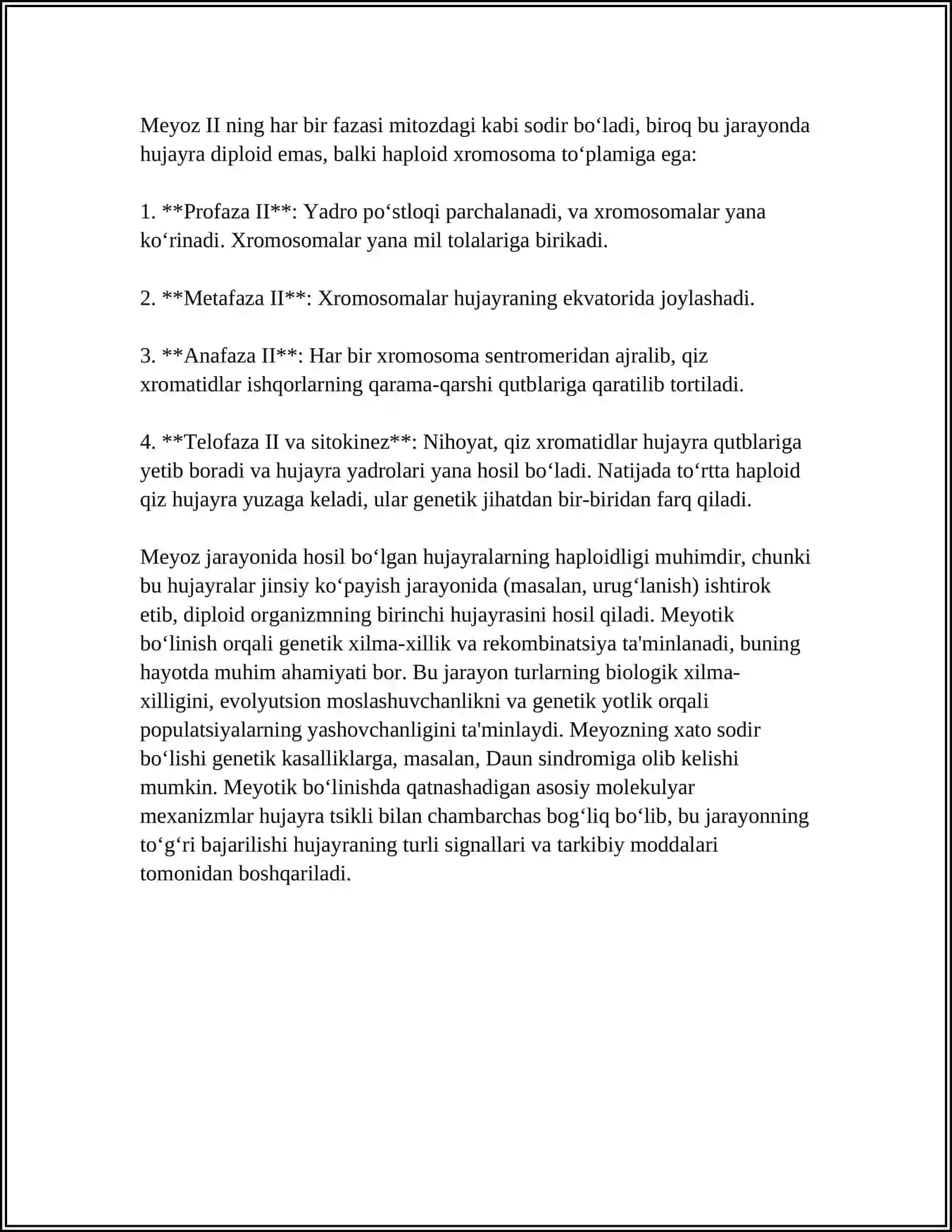 Hujayraning Meyotik Boʻlinishi.Mitoz va Meyozning Patologiyasi 4