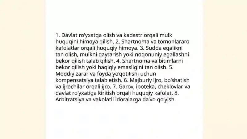 insonning mulk huquqini himoya qilish usullari 4