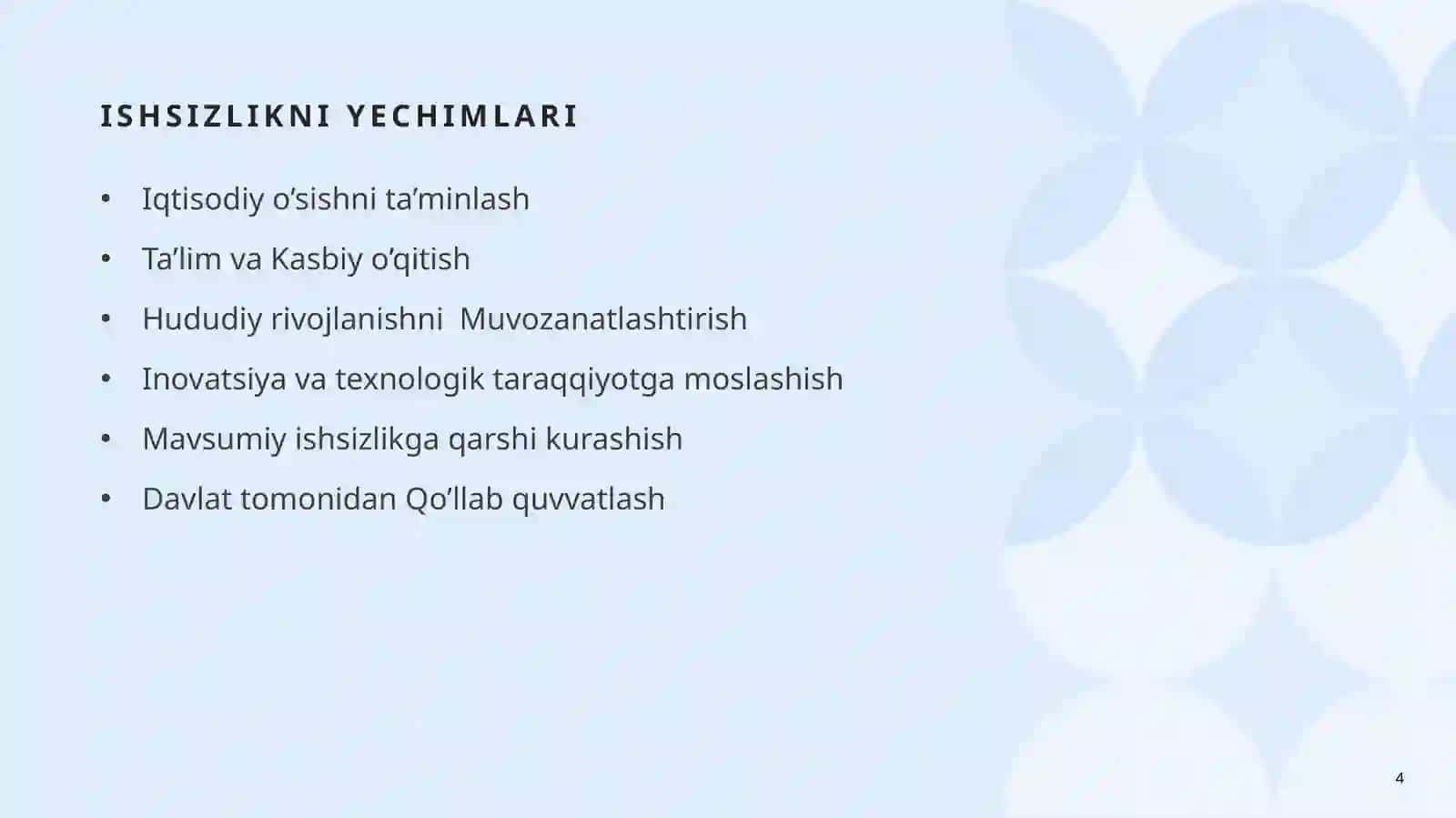Ishsizlik. Bandlikni ta'minlash 4