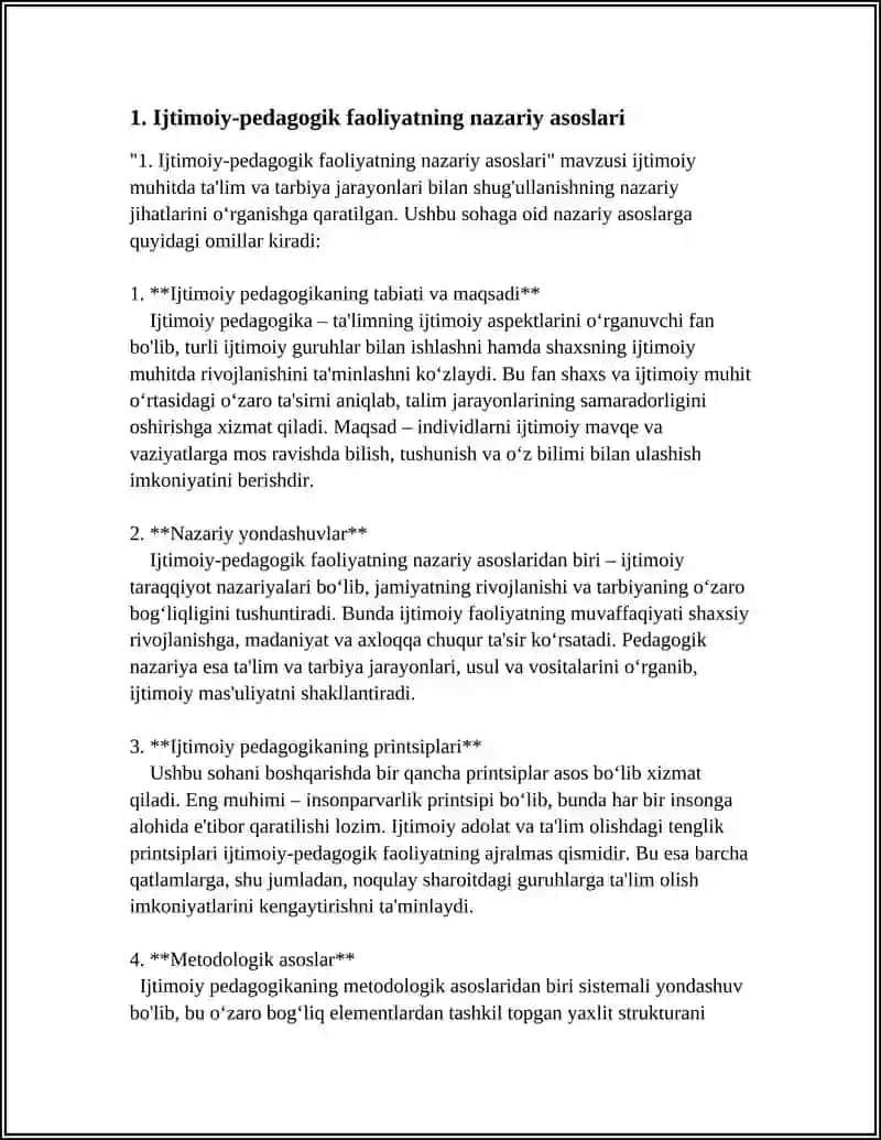 IJTIMOIY - PEDAGOGIK FAOLIYAT REFERAT 4