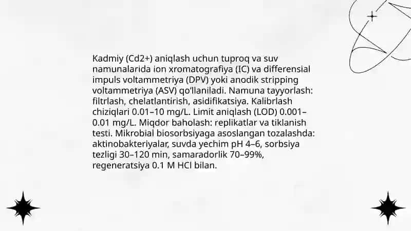 Tuproq va suvdagi ion boģlanishli ifloslovchi moddalarni aniqlash 4