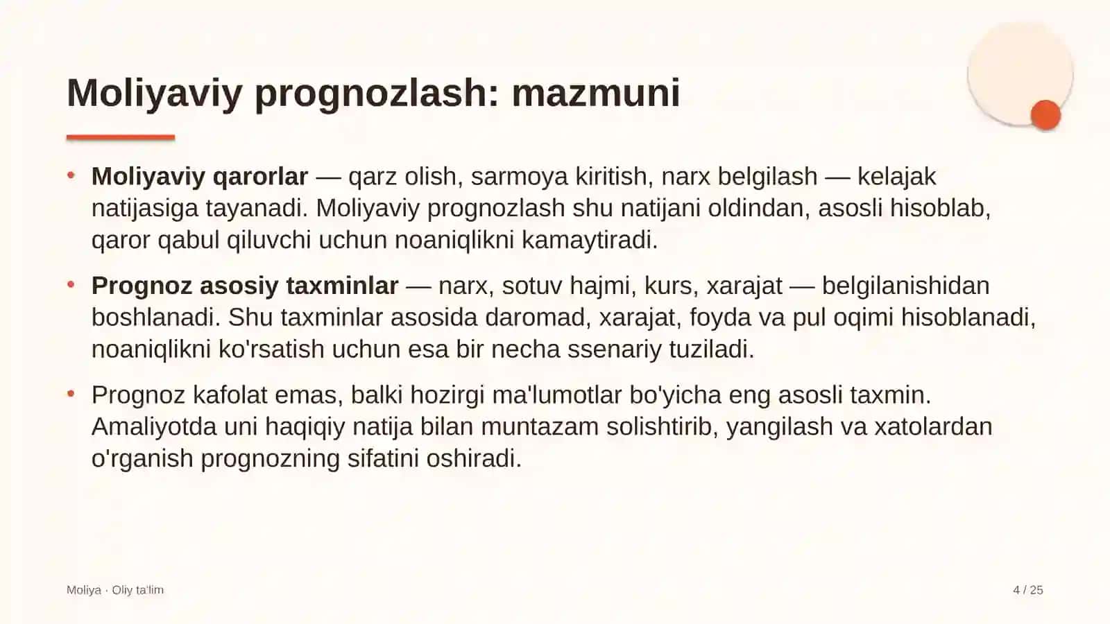 Avtoservis korxonalarida moliyaviy prognozlash 4