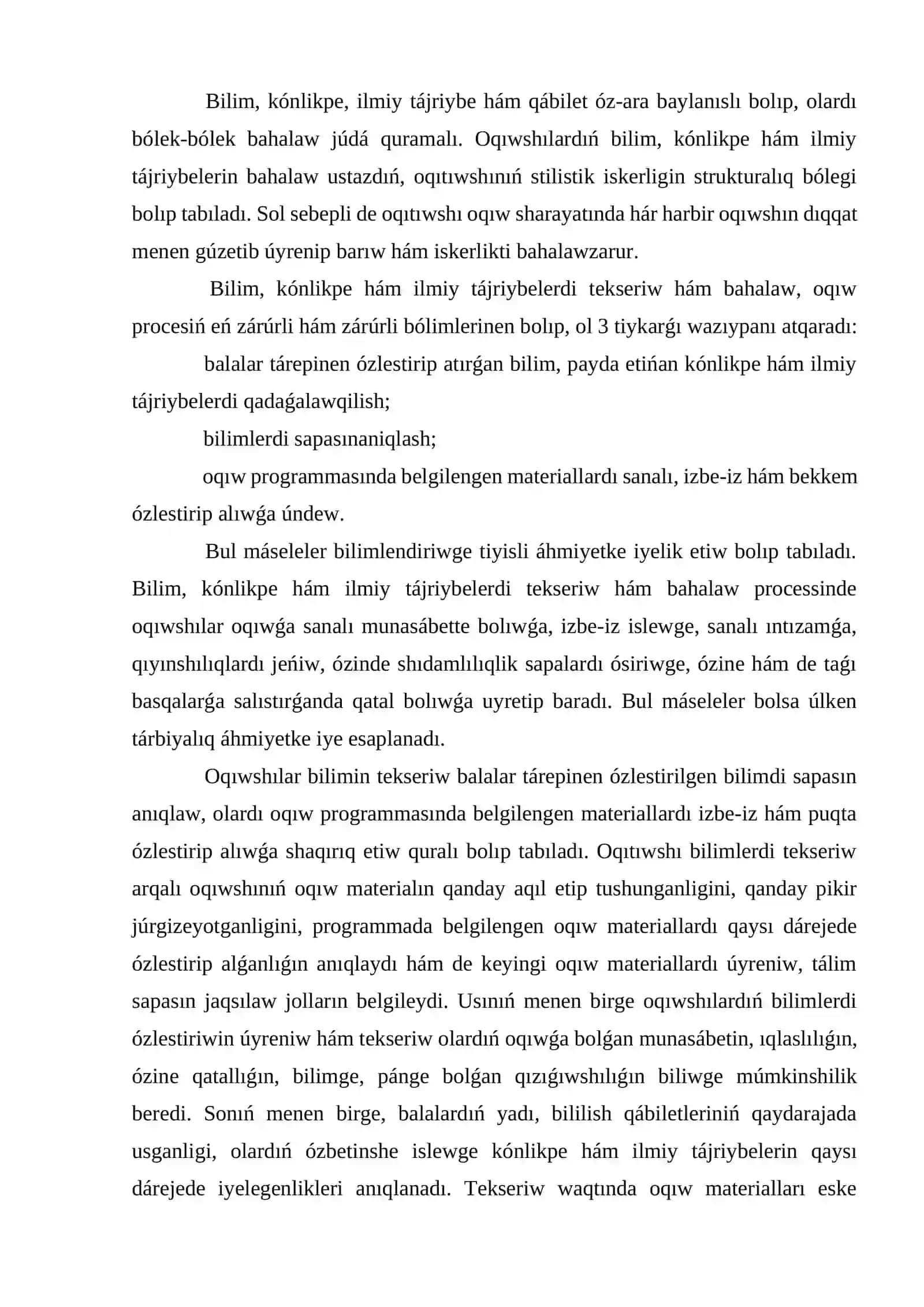 Baslawısh klass oqıwshılarınıń bilim, kónlikpe hám ilmiy tájriybelerin tekseriw ushın materiallar tayarlaw 4