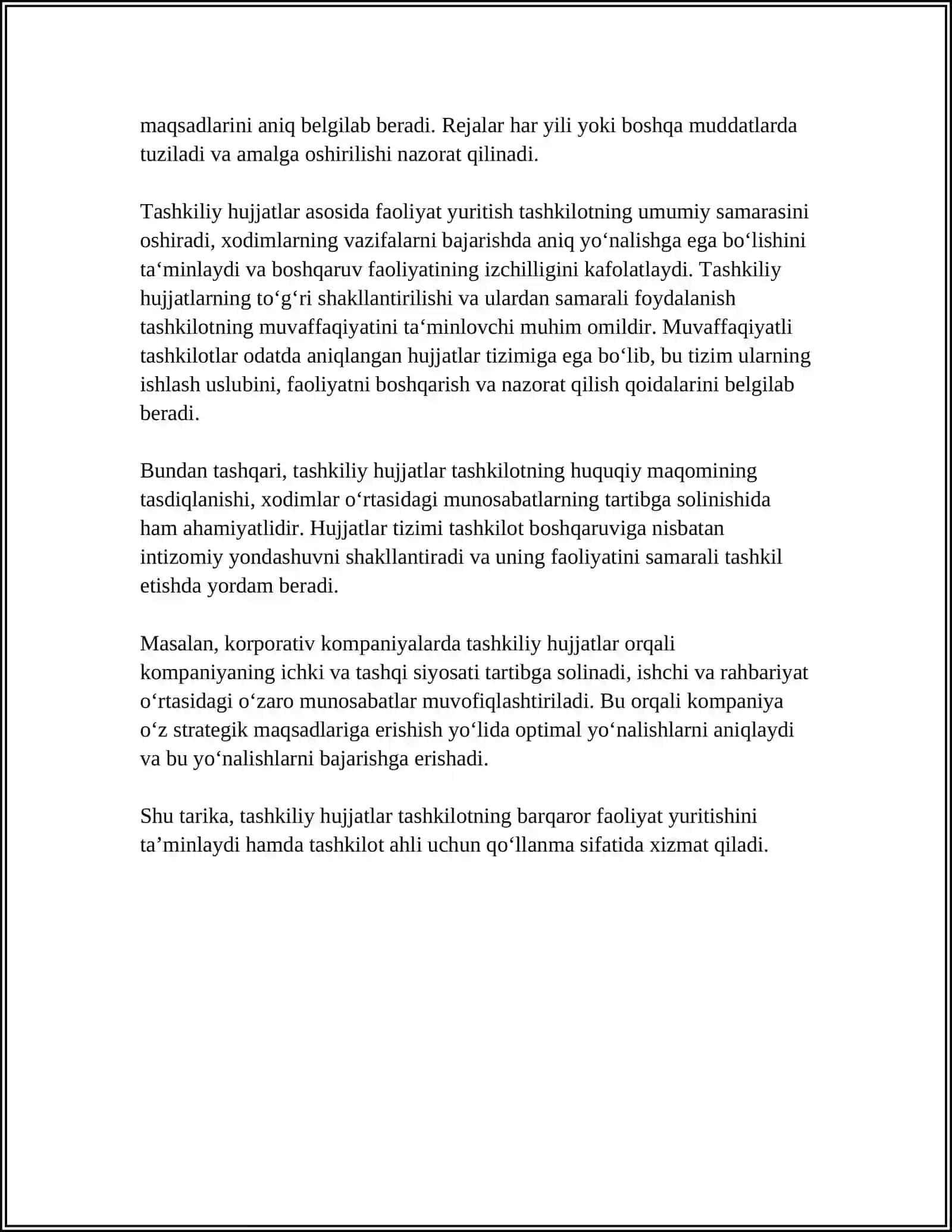 (AKADEMIK YOZUV) TASHKILIY HUJJATLAR MUSTAQIL ISH 4