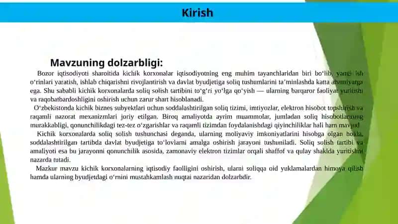"Kichik korxonalarda soliq solish tartibi" 4