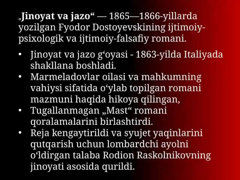 Jinoyat va jazo asari uchun taqdimot 4