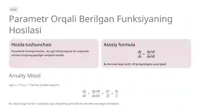 Parametr Orqali Berilgan Funksiyalar va Ularning Hosilalari 4