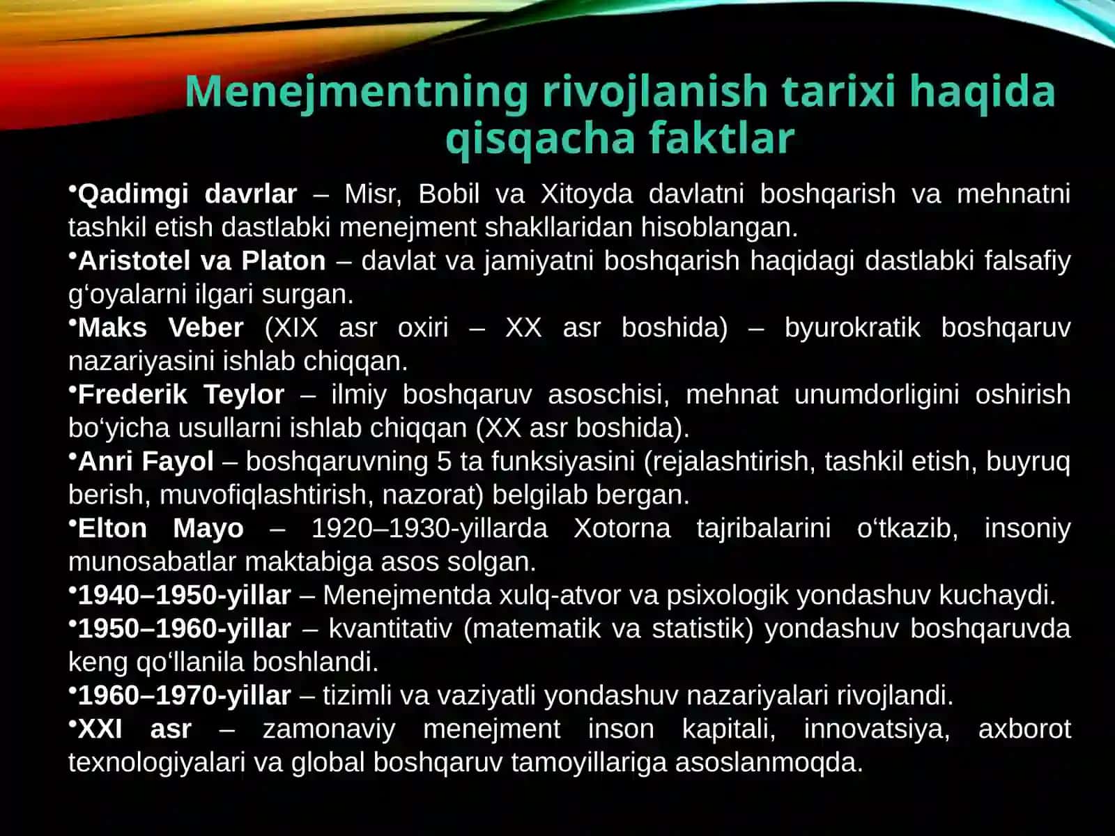 Menejmentning rivojlanish tarixi 4