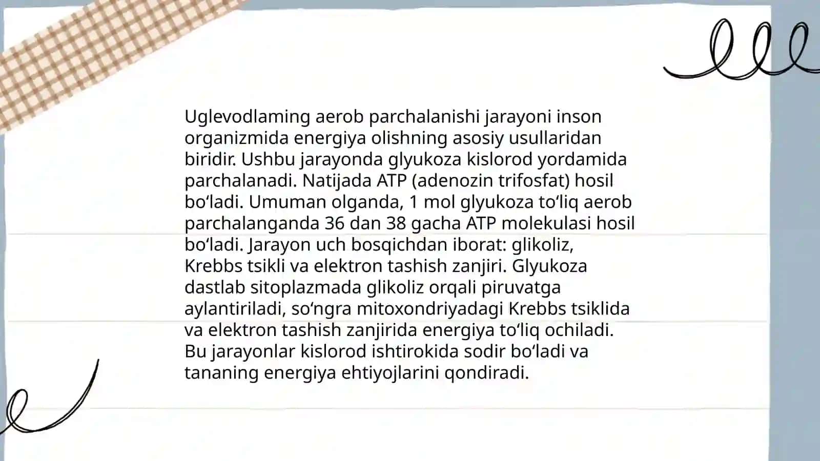 Uglevodlaming anaerob, aerob hamda pentoz yo'li bilanparchalanishi. Glikoliz, glikogenoliz 4