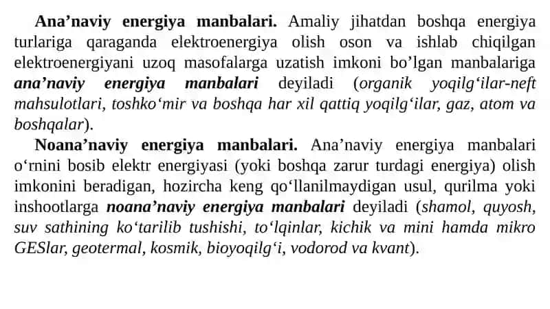 Qayta tiklanuvchi, qayta tiklanmaydigan hamda ana’naviy va noana’naviy energiya manbalari 4