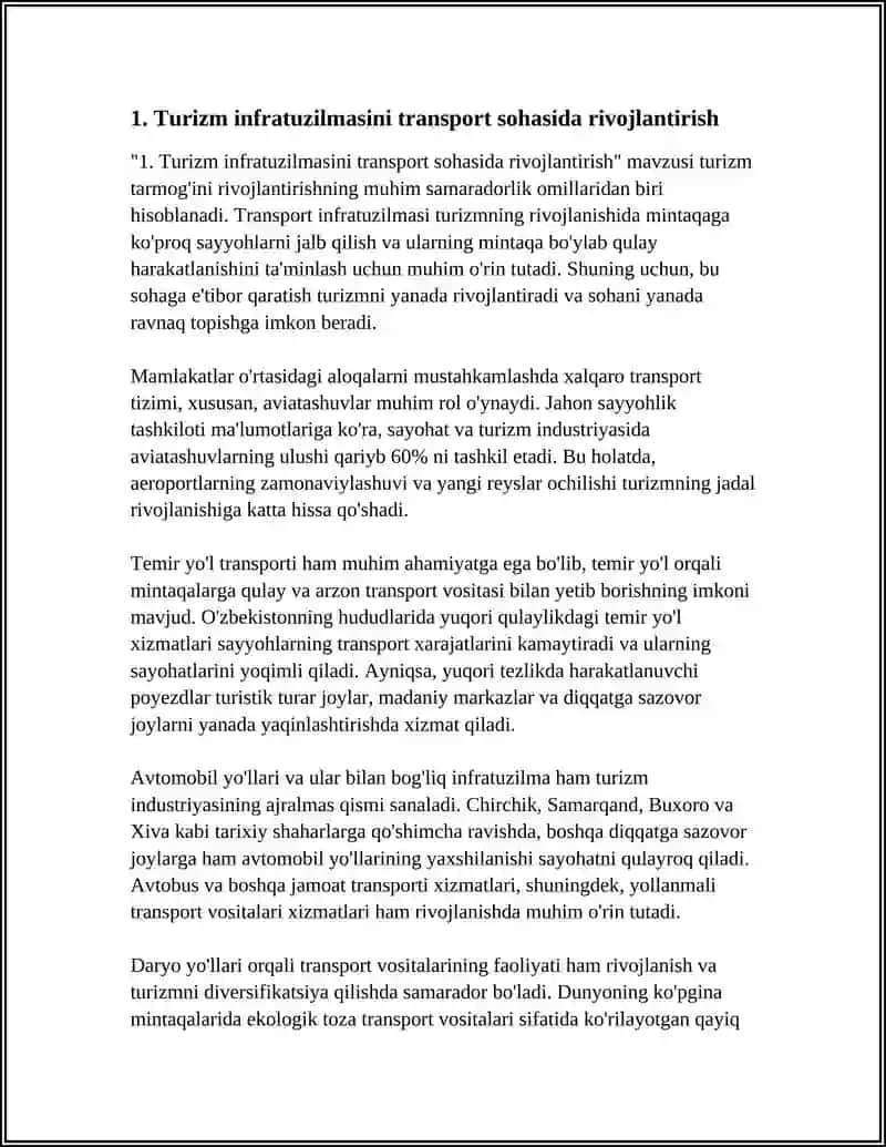 TURIZM TARMOG'INI RIVOJLANTIRISH: INFRATUZILMA VA XIZMAT SIFATI 4