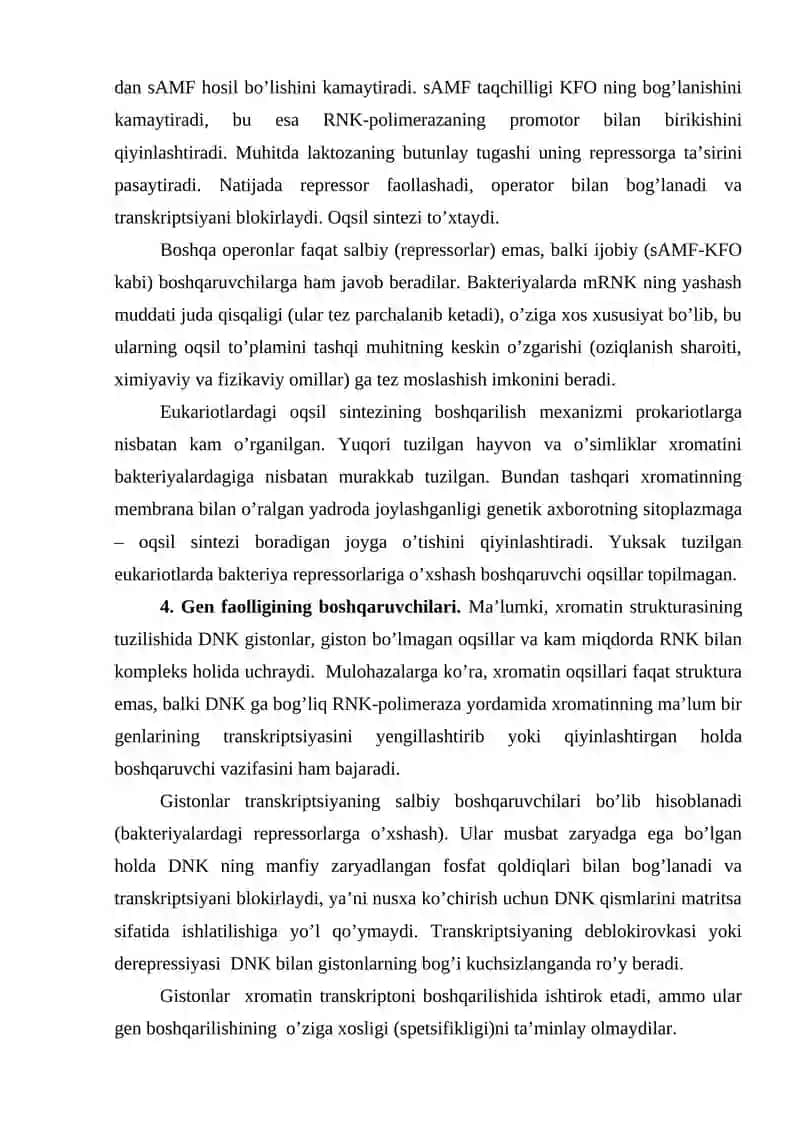 Oqsillar biosintezini boshqarilishi 4