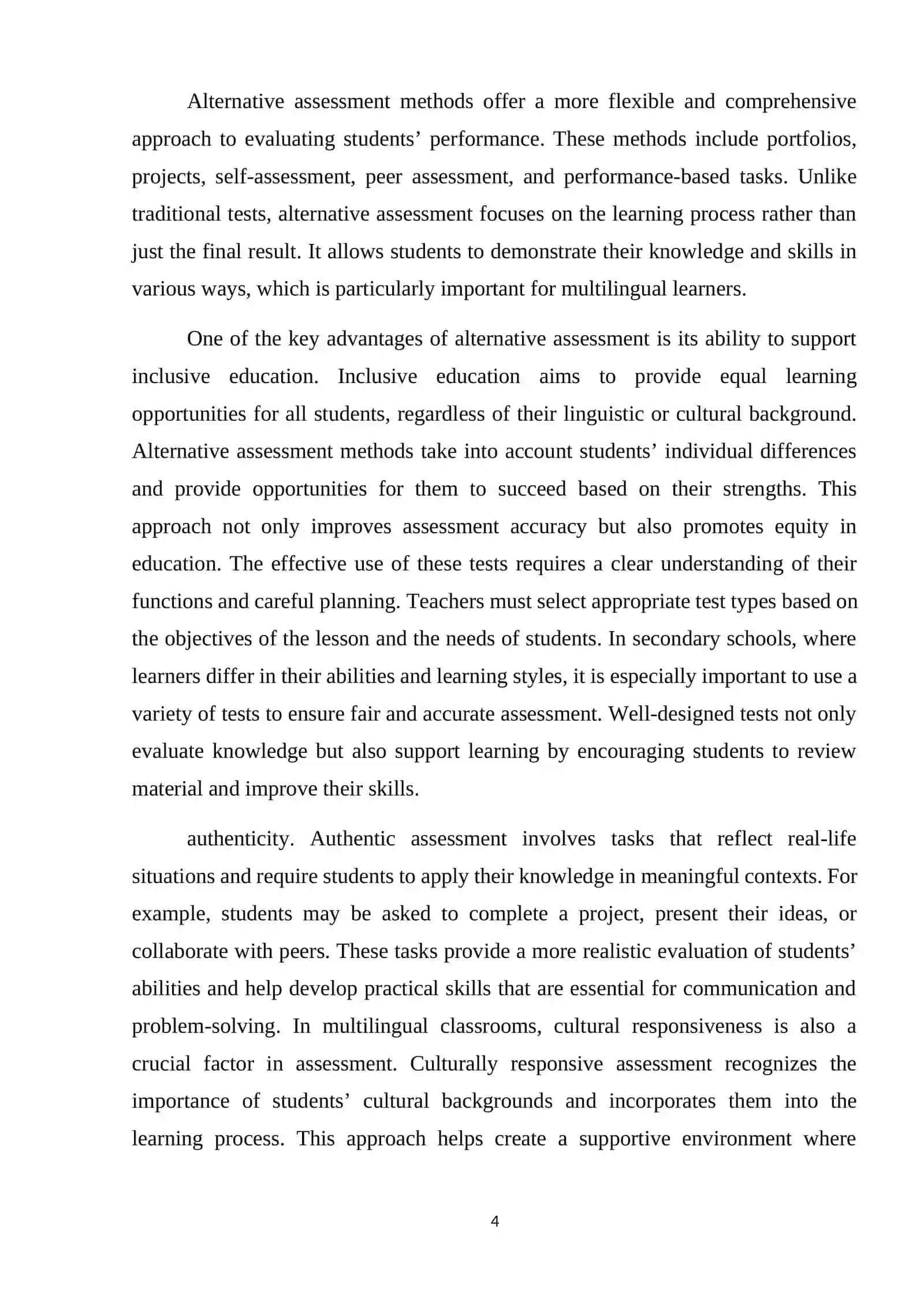 ALTERNATIVE ASSESSMENT METHODS FOR MULTILINGUAL STUDENTS IN PRIMARY SCHOOLS 4