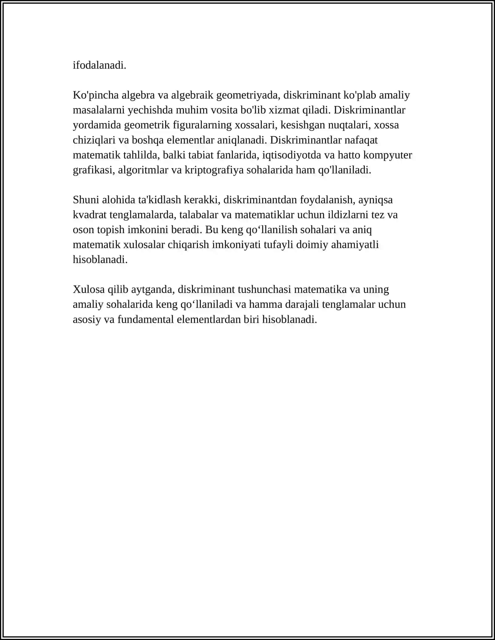 DISKRIMINANT HAQIDA TUSHUNCHA. KVADRAT TENGLAMANING XUSUSIY HOLLARI 4