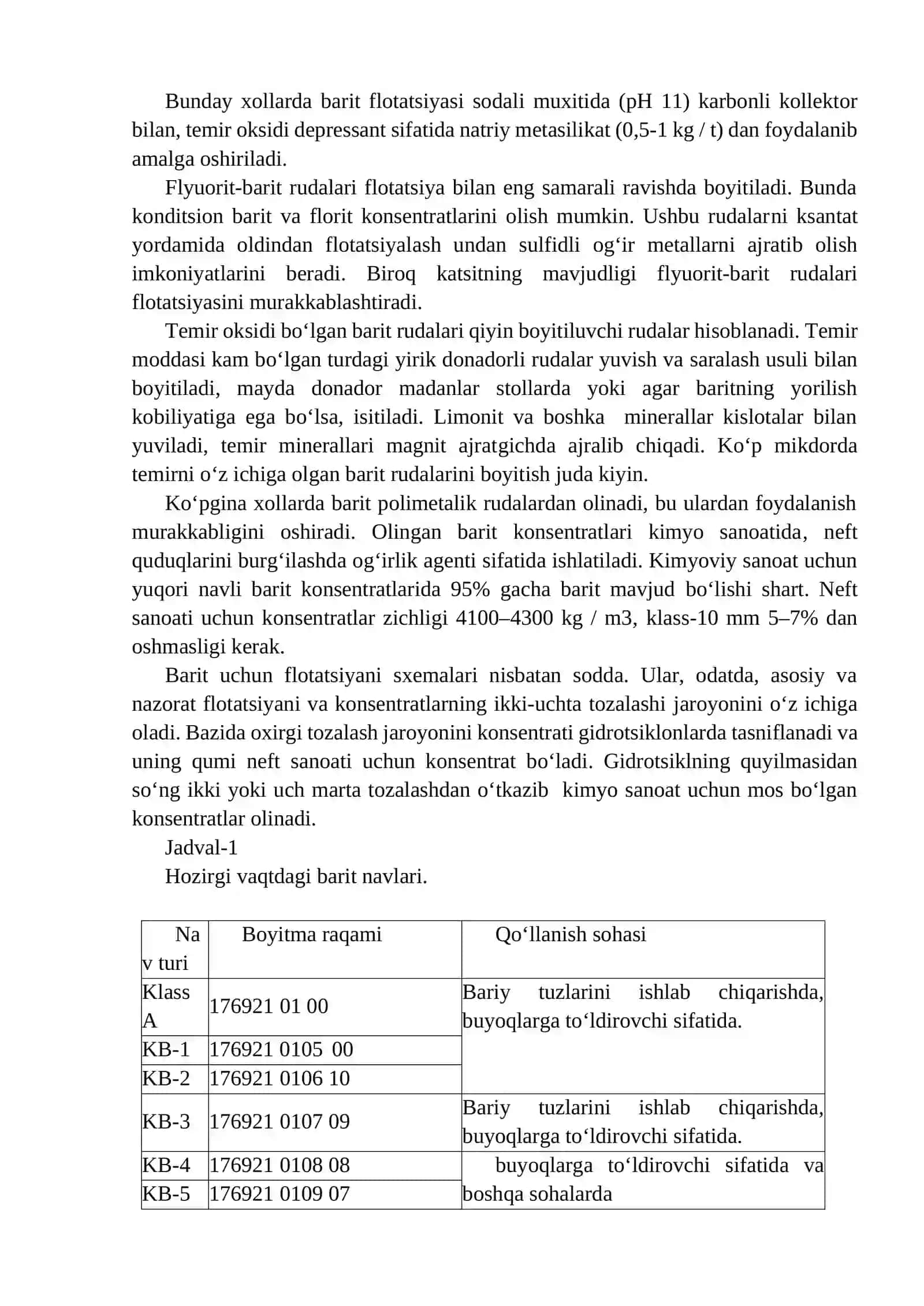 Baritli rudalarni boyitish texnologiyasi 4
