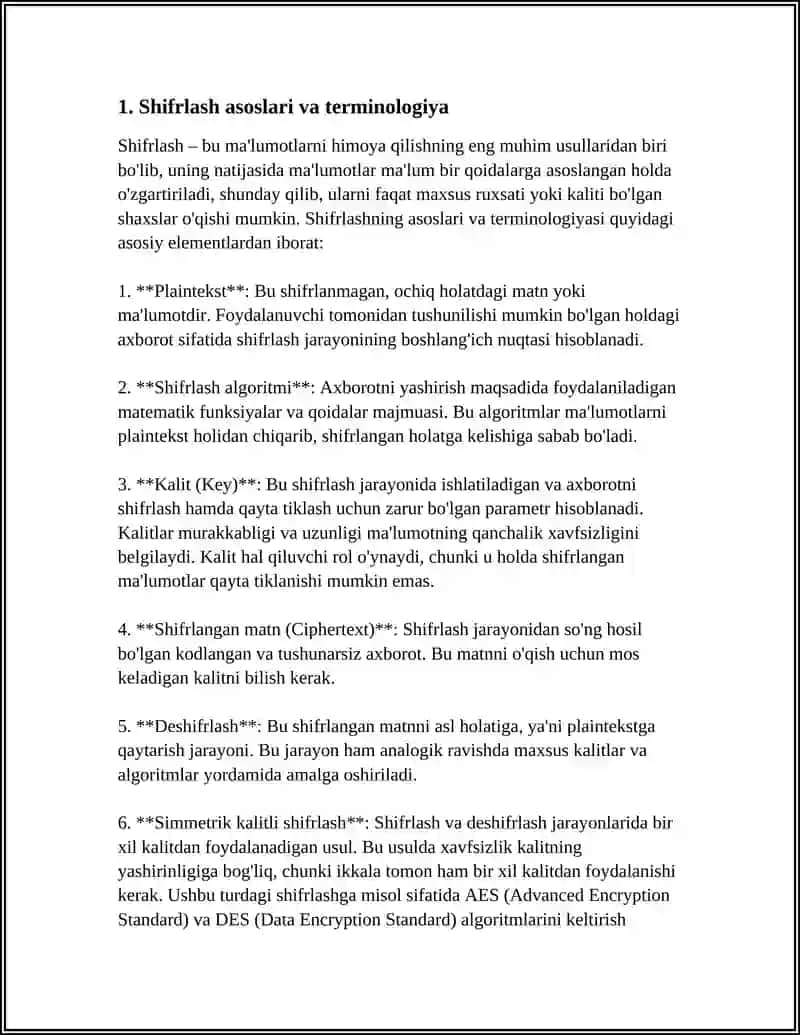 SHIFRLASH ALGORITMLARINING ASOSLARI 4