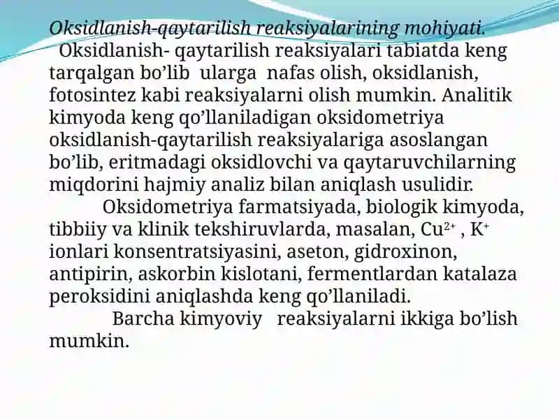 ОKSIDLАNISH-QАYTАRILISH RЕАKTSIYALАRI 4