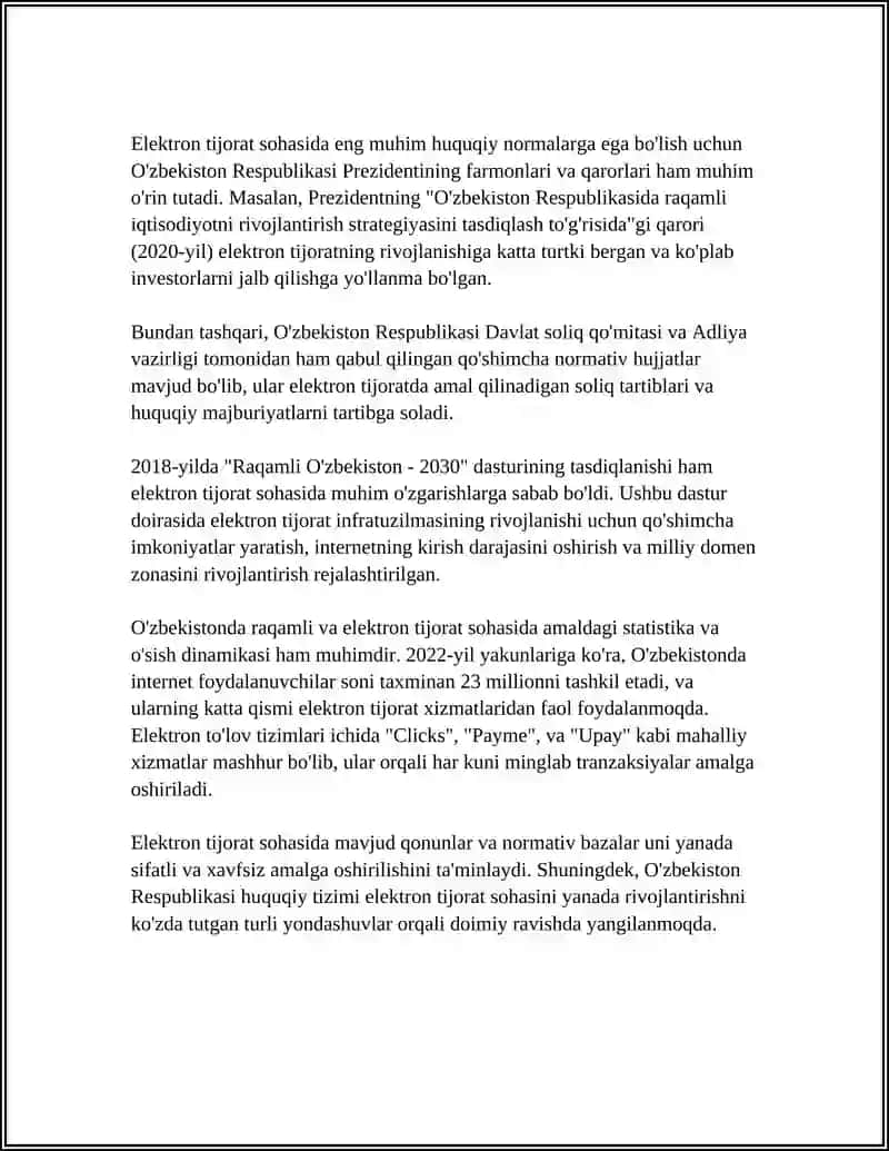 O'ZBEKISTON RESPUBLIKASIDA ELEKTRON TIJORATNING RIVOJLANISH HOLATI 4