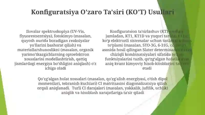 Qoʻzgʻalgan holatlarning kvant kimyosi 4