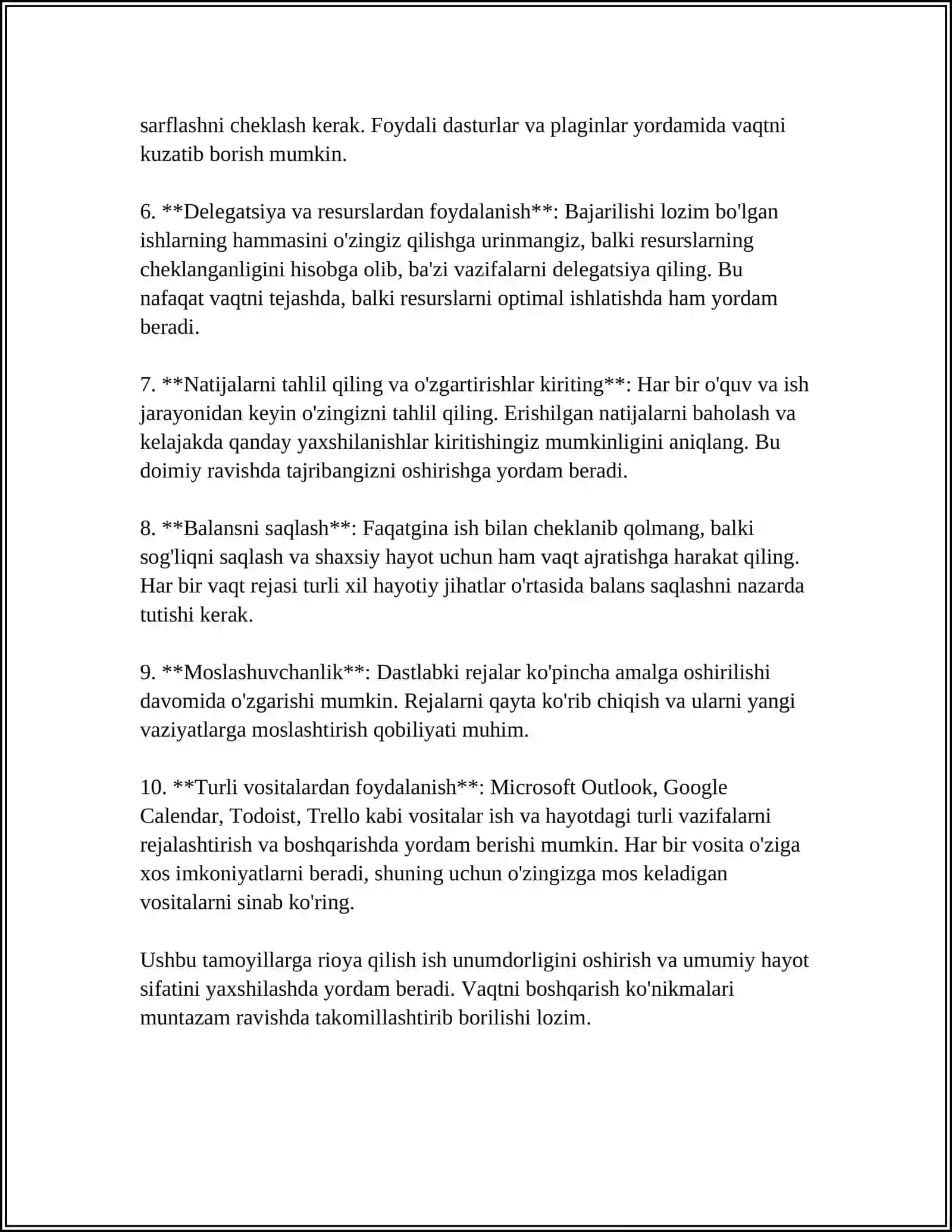 VAQTNI BOSHQARISH KOʻNIKMASI VA RIVOJLANTIRISH YOʻLLARI 4