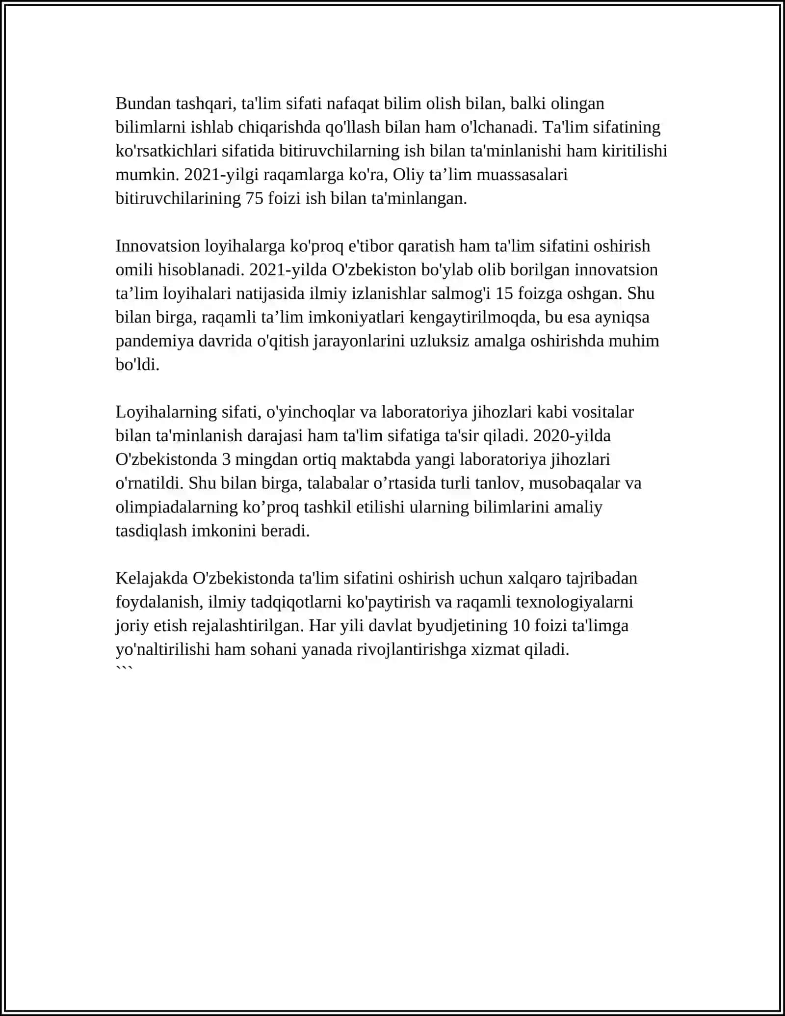 TALIM SIFATINI BAHOLASH VA NAZORAT QILISH 4