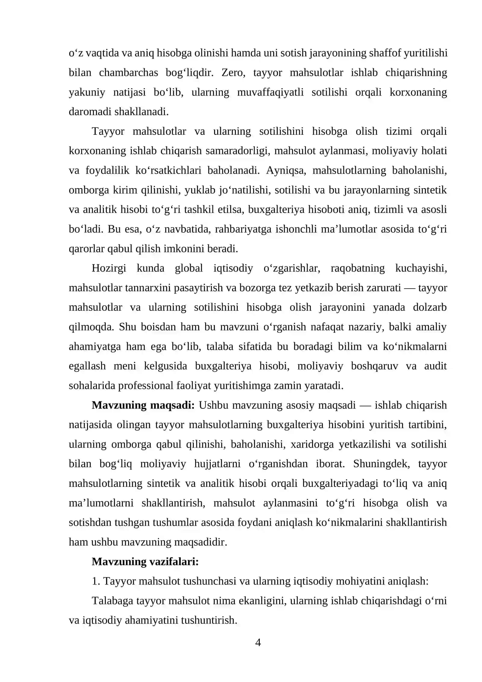 Tayyor mahsulot va uning sotilishini hisobga olish 4