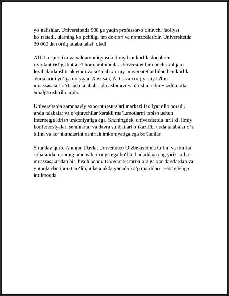 ANDIJON DAVLAT UNIVERSITETI MUSTAQIL ISH 4