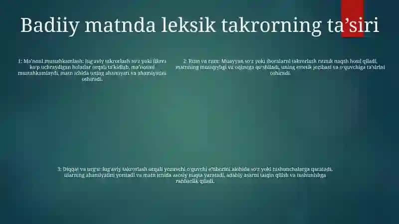 Badiiy Matnda Leksik Takror 4