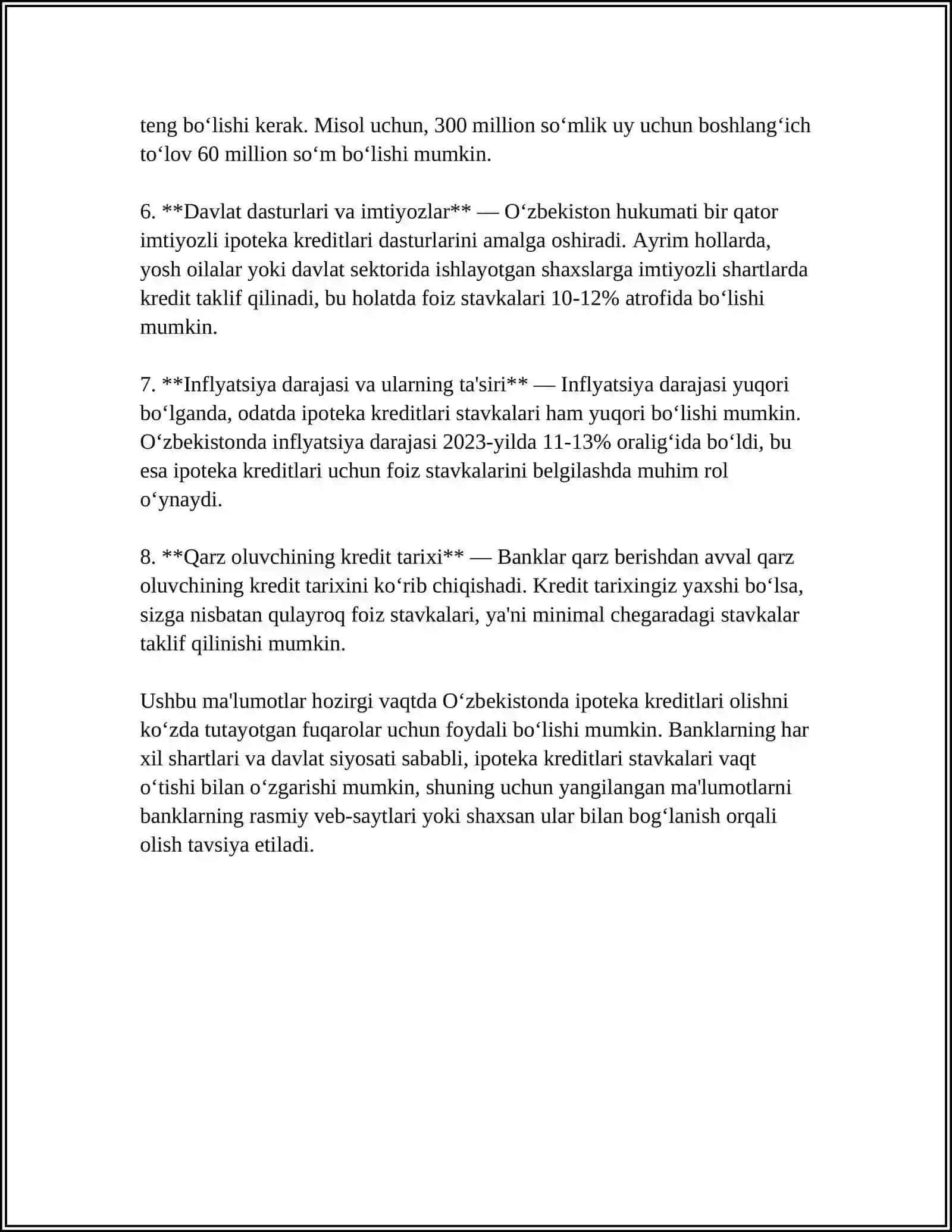 RIVOJLANGAN VA RIVOJLANAYOTGAN MAMLAKATLARNING IPOTEKA KREDITI FOIZLARI 4