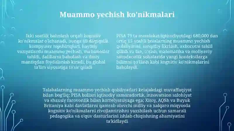 PISA xalqaro baholash dasturida aqliy faoliyat turlari 4