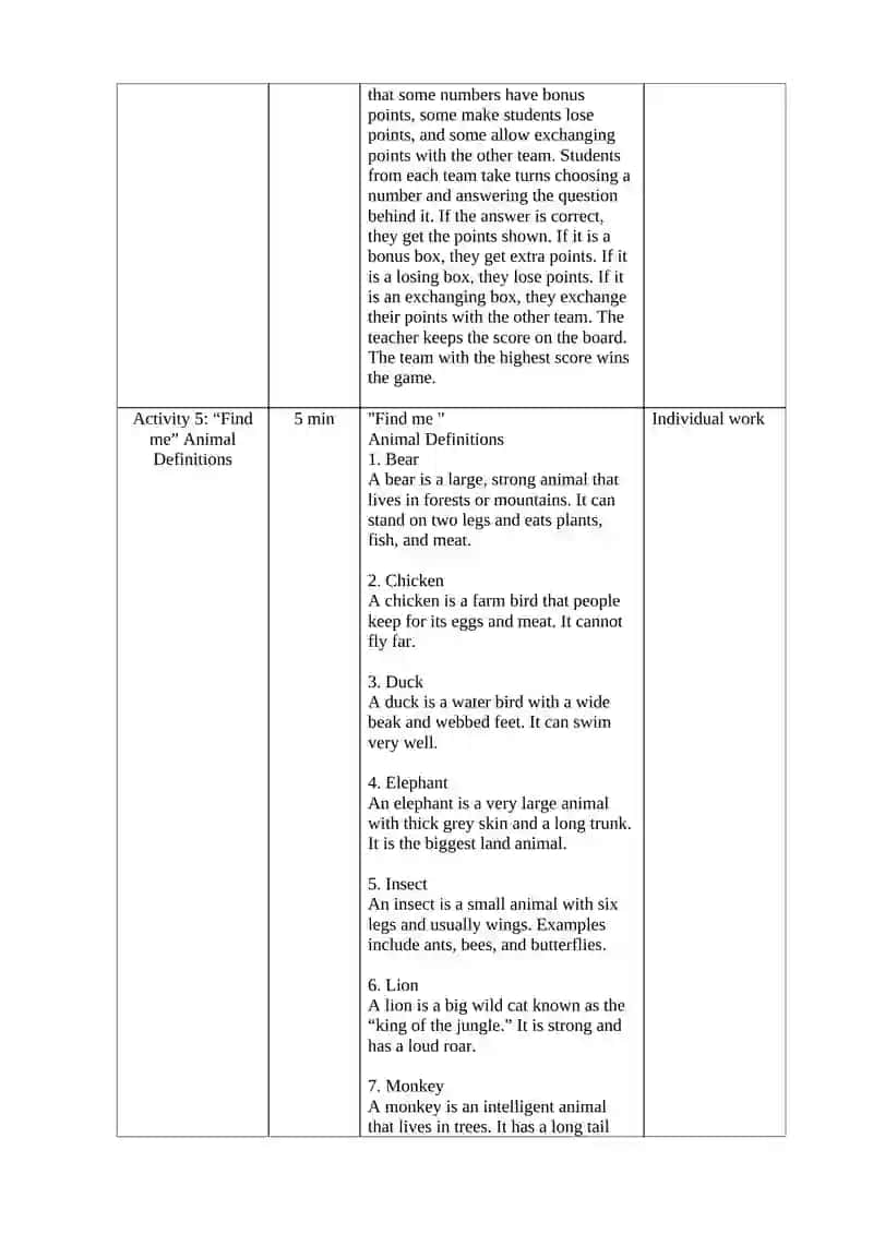 Lesson plan Amazing animals docx 4