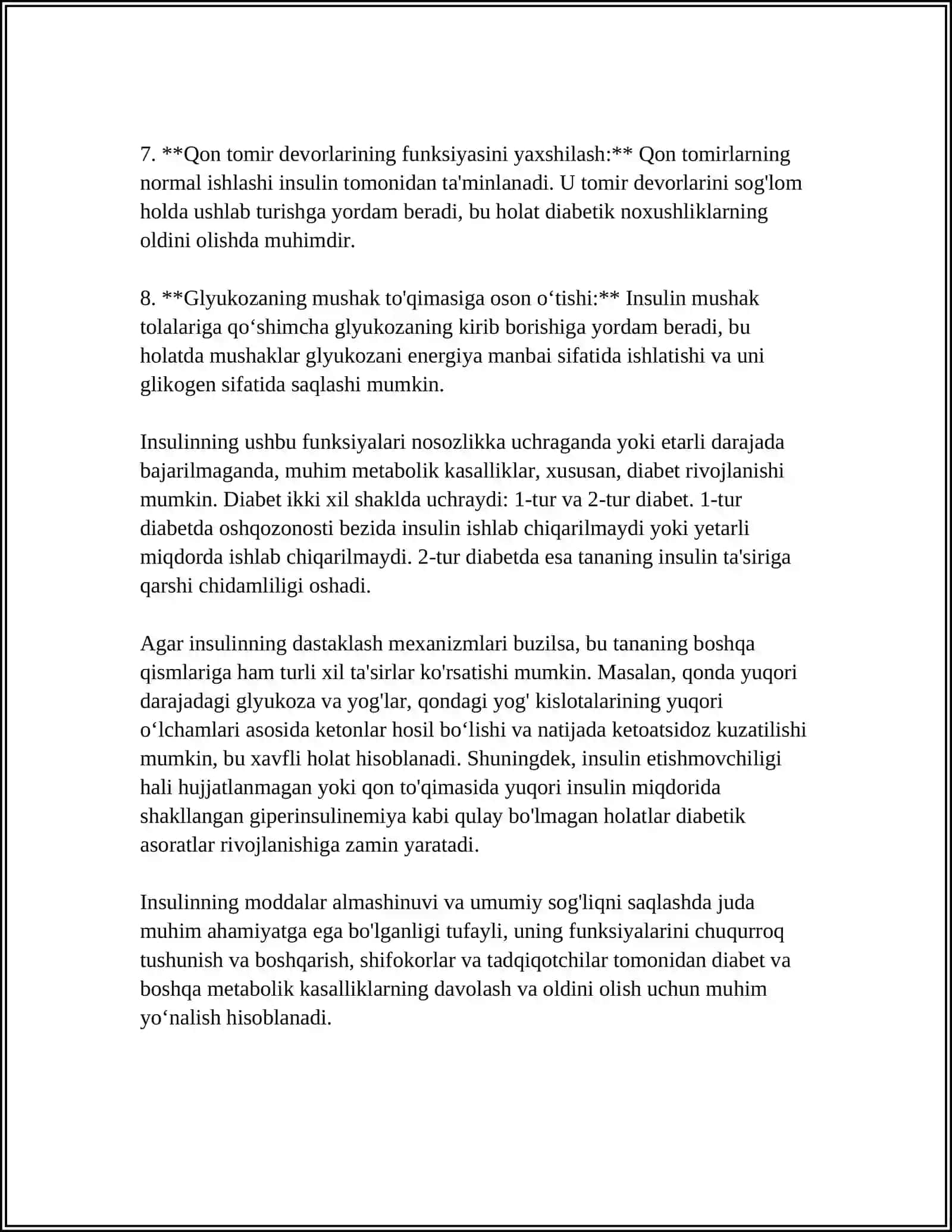 MAVZU 8. ODAM ORGANIZMIDA KECHADIGAN METABOLIK JARAYONLARDA INSULIN VA GLYUKOGONNING ROLI 4