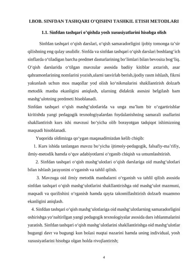 Sinfdan tashqari o’qish 4