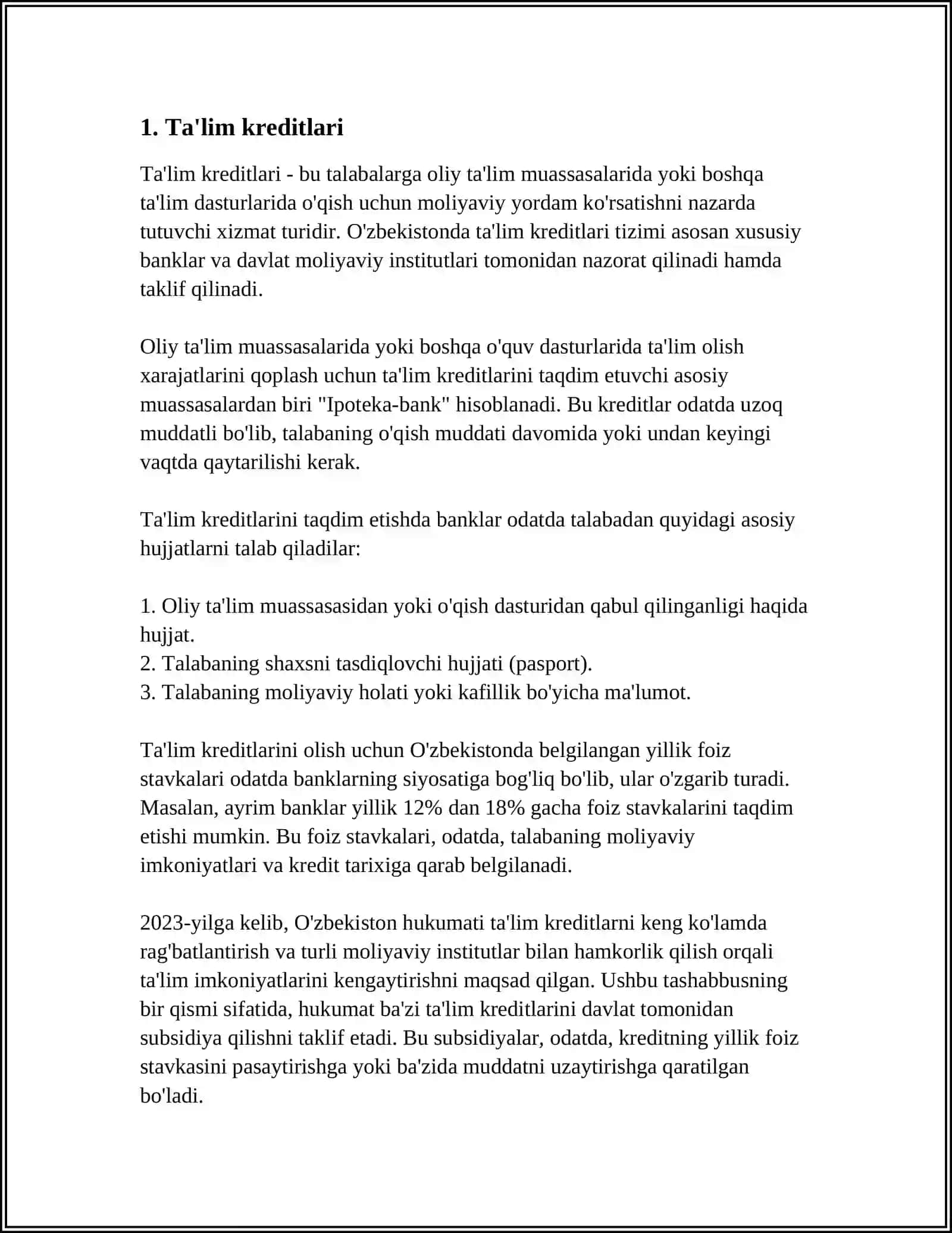 O'ZBEKISTON RESPUBLIKASI MOLIYA VAZIRLIGI HUZURIDAGI TA'LIM KREDITINI MOLIYALASHTIRISH JAMG'ARMASI 4