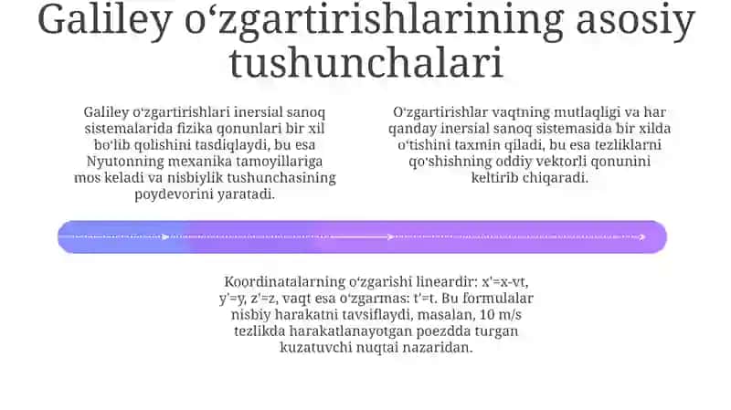 Galiley almashtirishlari.Tezliklarni qoʻshishning klassik qonuni 4