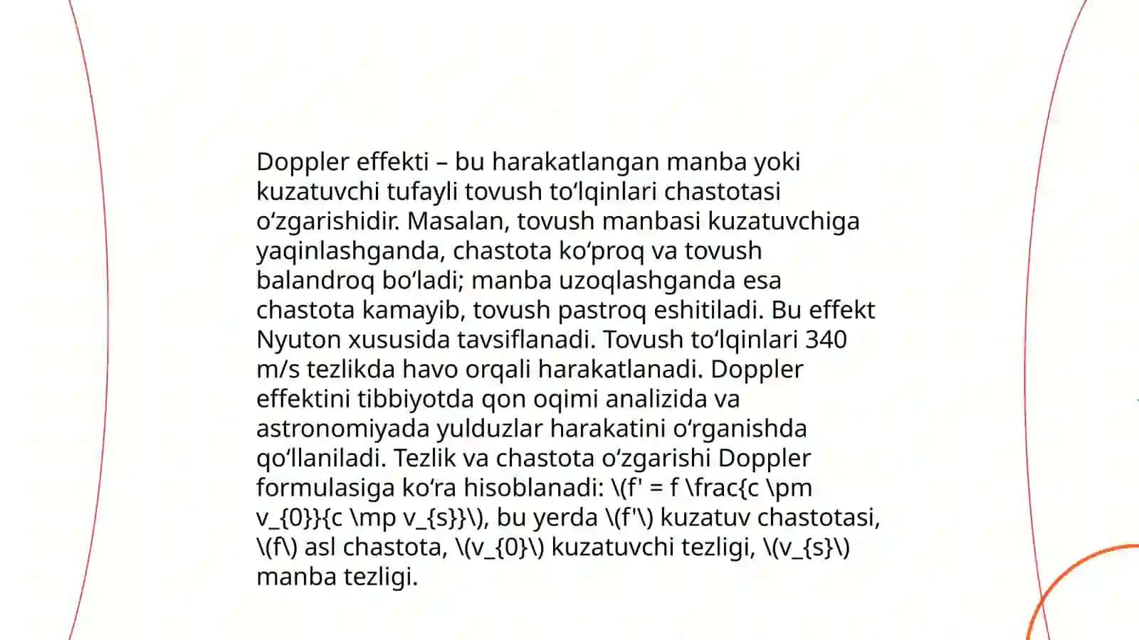 Doppler effekti. Qon oqimi tezligini aniqlash 4
