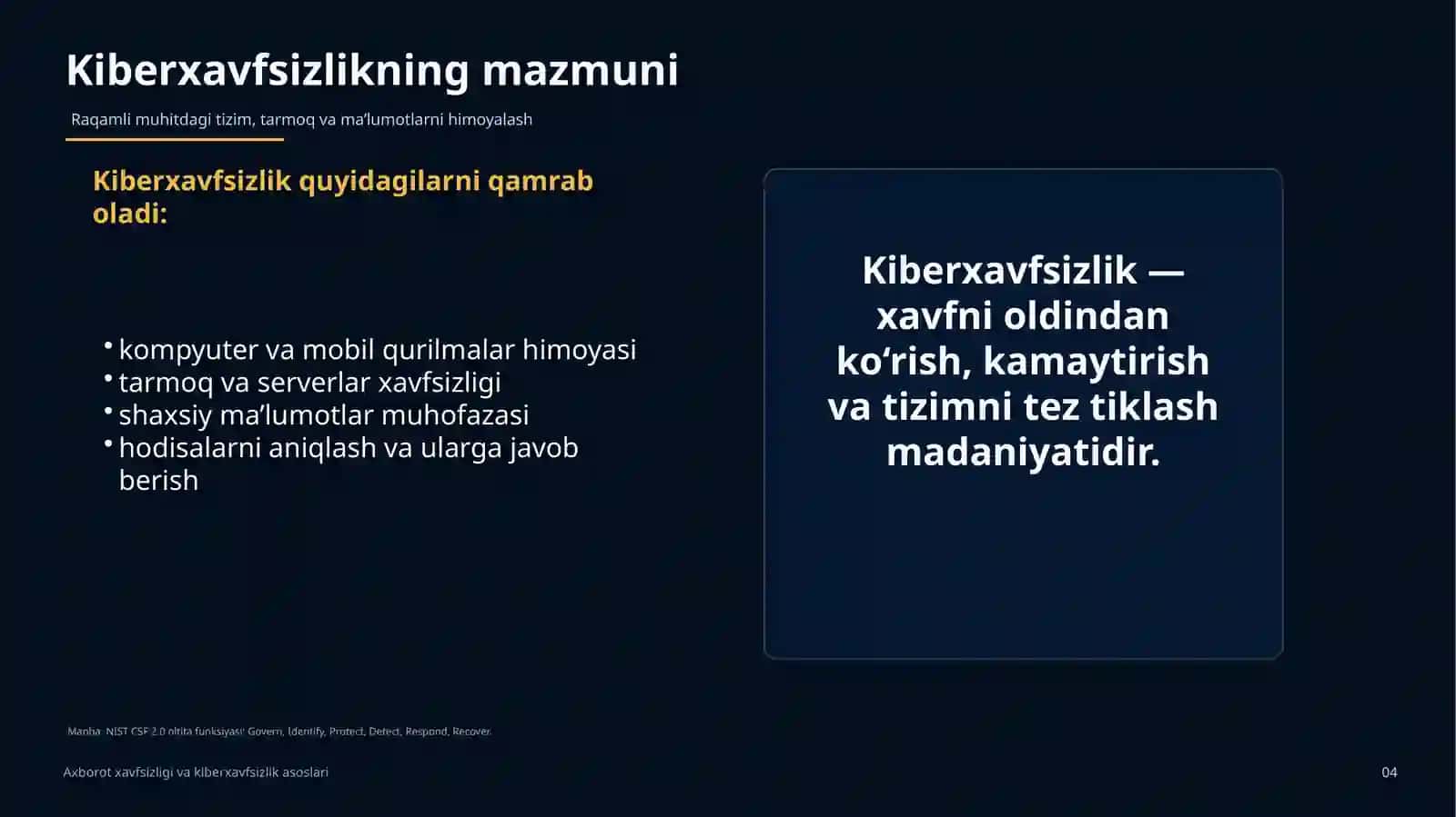 Axborot xavfsizligi va kiberxavfsizlik asoslari 4
