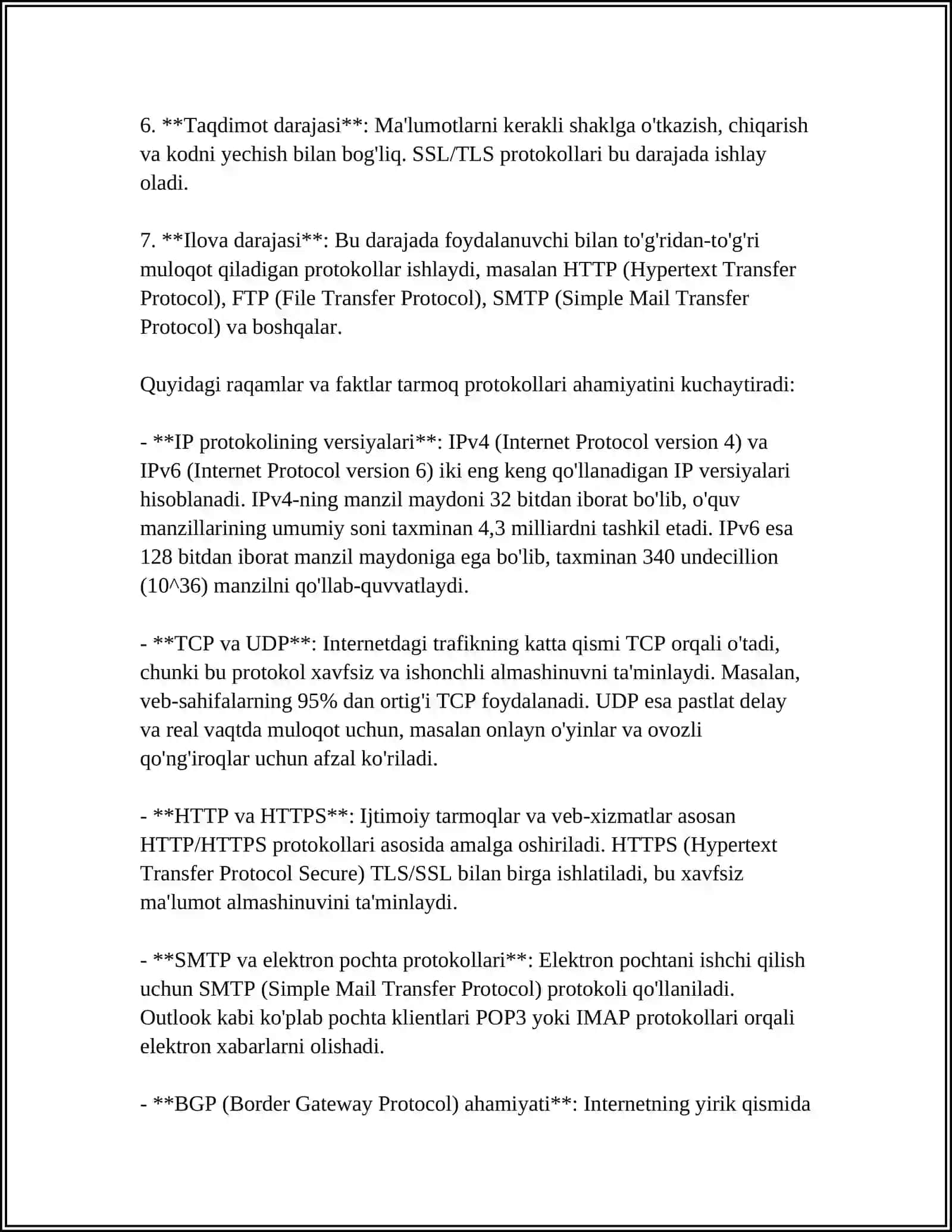 TSP/IP PROTOKOLLARI VA ADRESLAR. INTERNETNING QIDIRISH TIZIMI VA UNDAN FOYDALANISH 4