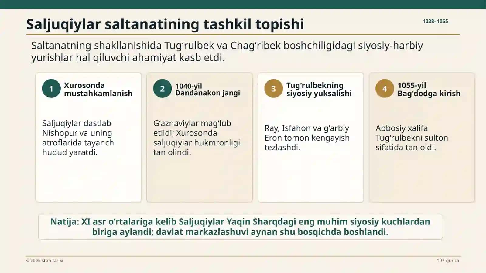 Saljuqiylar saltanatining tashkil etilishi 4