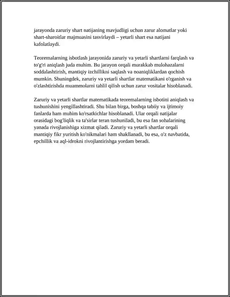 TEOREMANIN ISBOTLASHDAGI ZARURIY VA YETARLI SHARTLAR 4