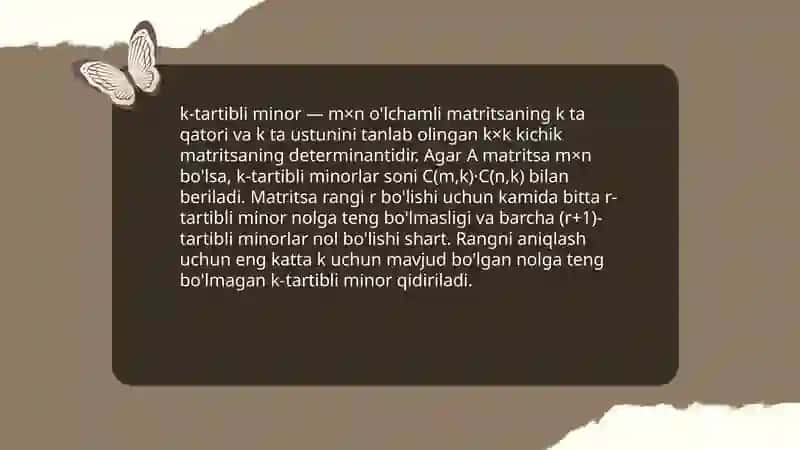 Matritsa rangini minorlar orqali topish usullari 4